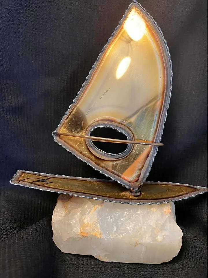 Vintage signed brass sculpture thumbnail