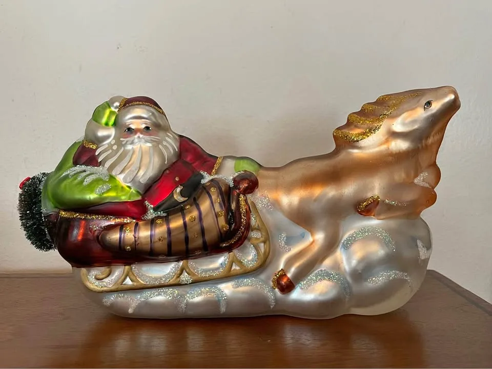 Vintage Santa glass Christmas decoration thumbnail