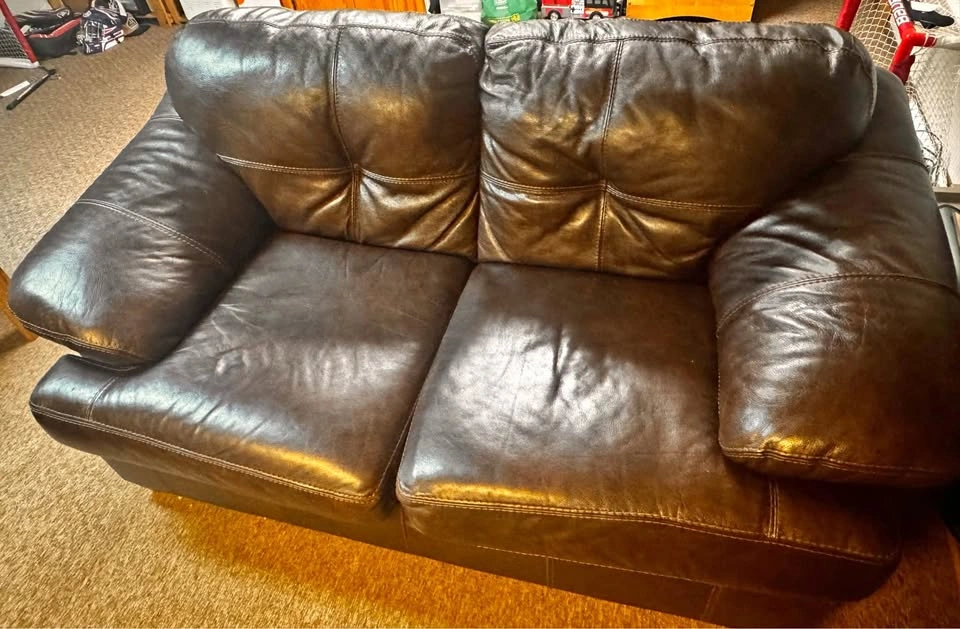 Brown leather couch set