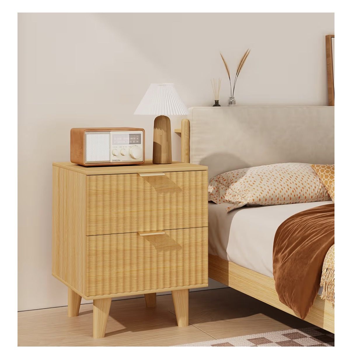 Fluted Nightstand with Storage