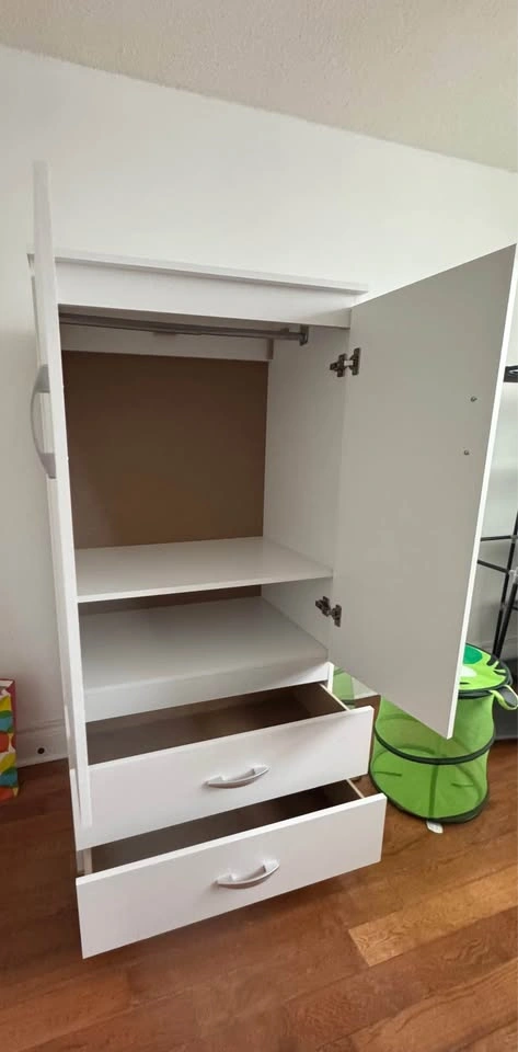 White Wardrobe Armoire 5ft tall 30w 20D Hanging Shelf Drawers - photo 2