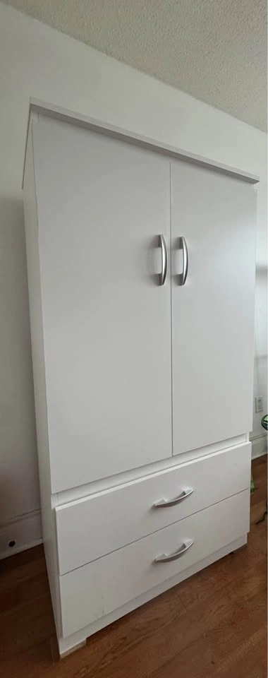 White Wardrobe Armoire 5ft tall 30w 20D Hanging Shelf Drawers - photo 3