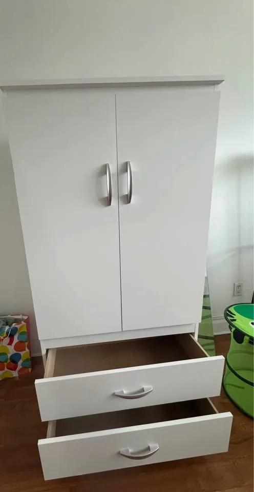 White Wardrobe Armoire 5ft tall 30w 20D Hanging Shelf Drawers - photo 4