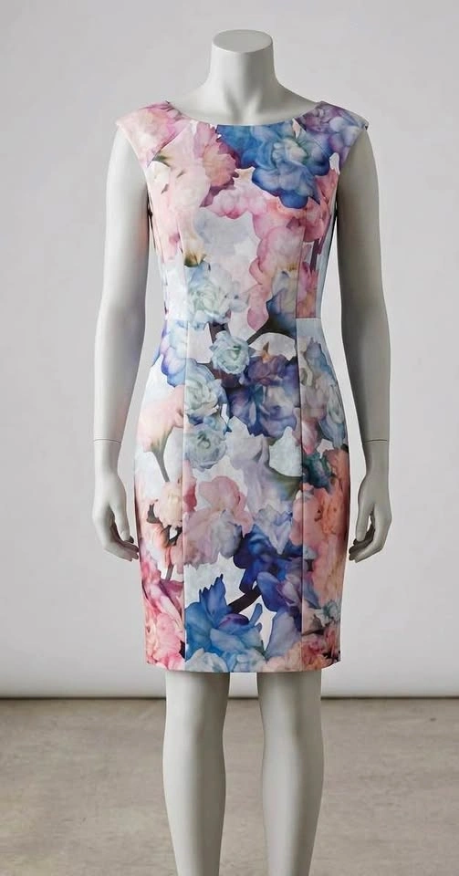 Floral Cap Sleeve Sheath Dress XS