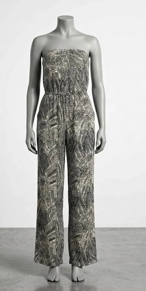 Strapless Abstract Leaf Print Jumpsuit