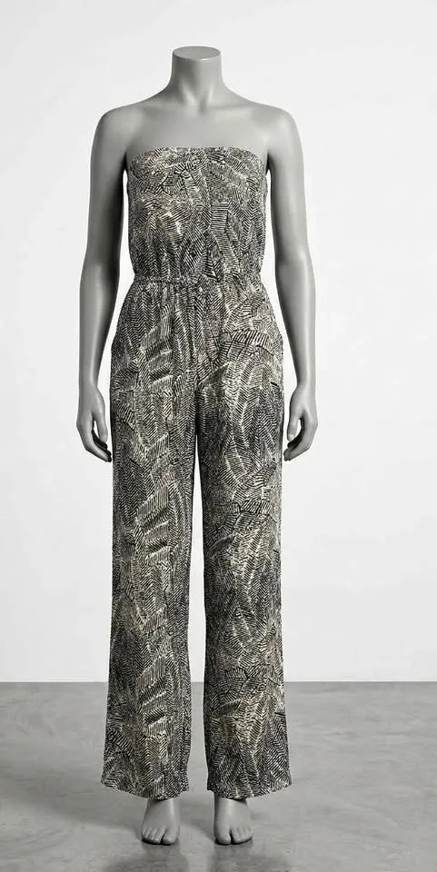 Strapless Abstract Leaf Print Jumpsuit