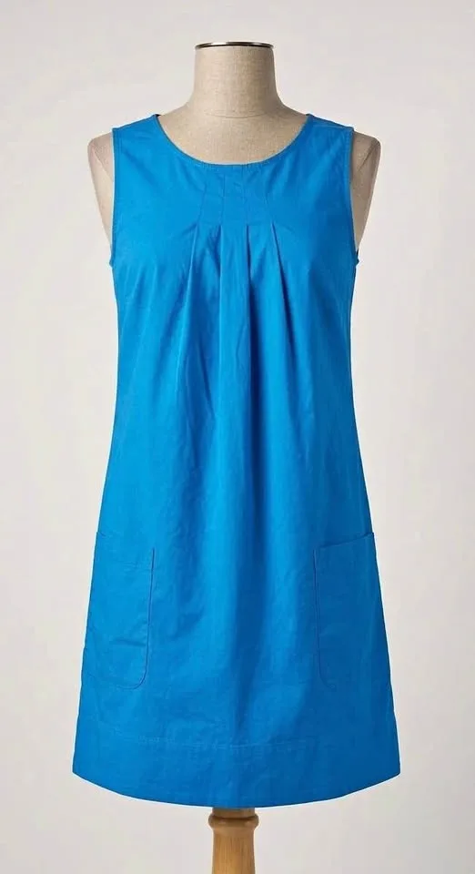 Blue Sleeveless A-Line Dress with Pockets XS