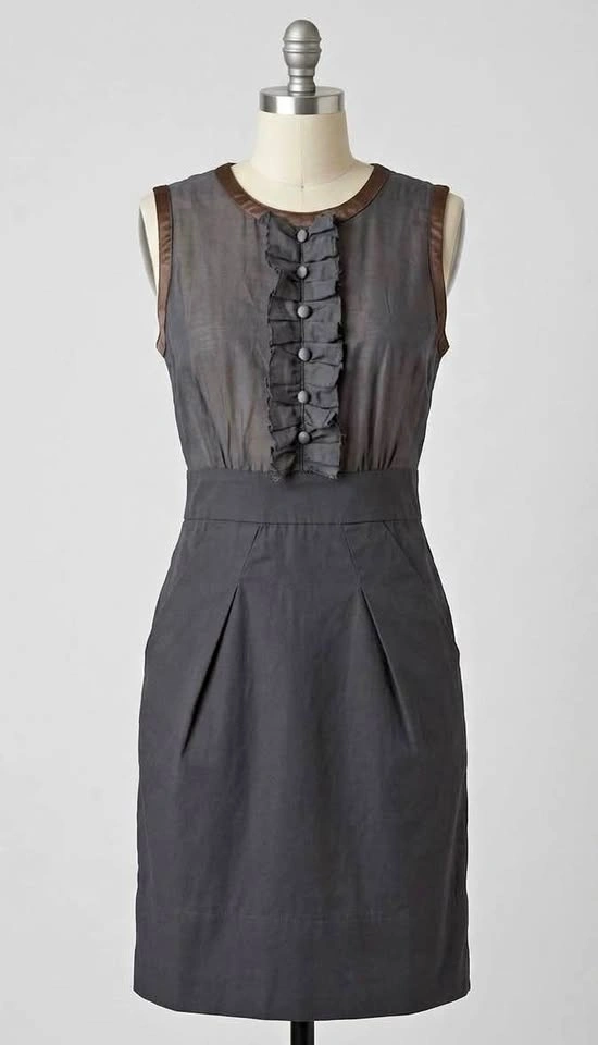 Sleeveless Ruffle Front Dress with Dark grey Trimmings XS