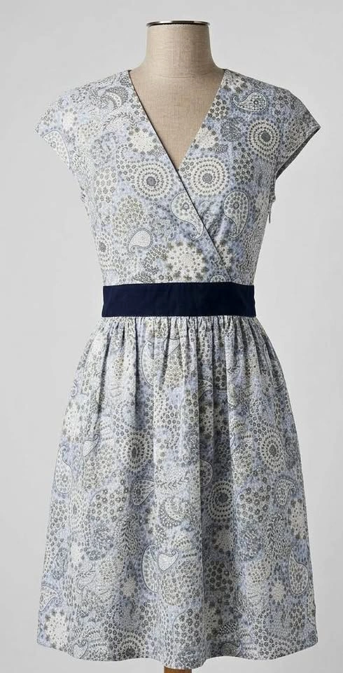 Women's Floral Print Wrap Dress with Navy blue waist belt XS