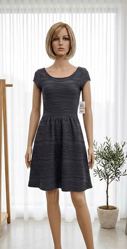 Grey Textured Fit and Flare Dress XS