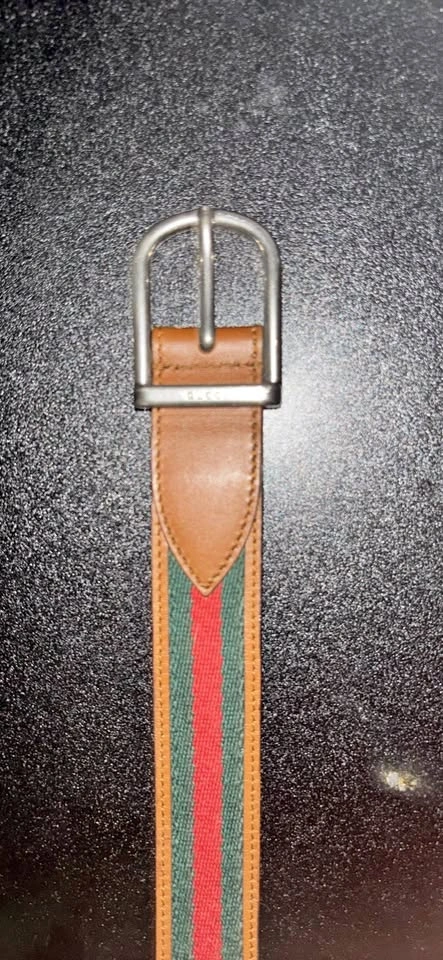 3cm Gucci Striped Webbed Leather Belt