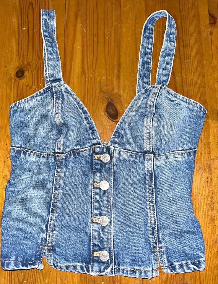 ZARA Blue Denim Bustier Cropped Tank Top - SZ XS