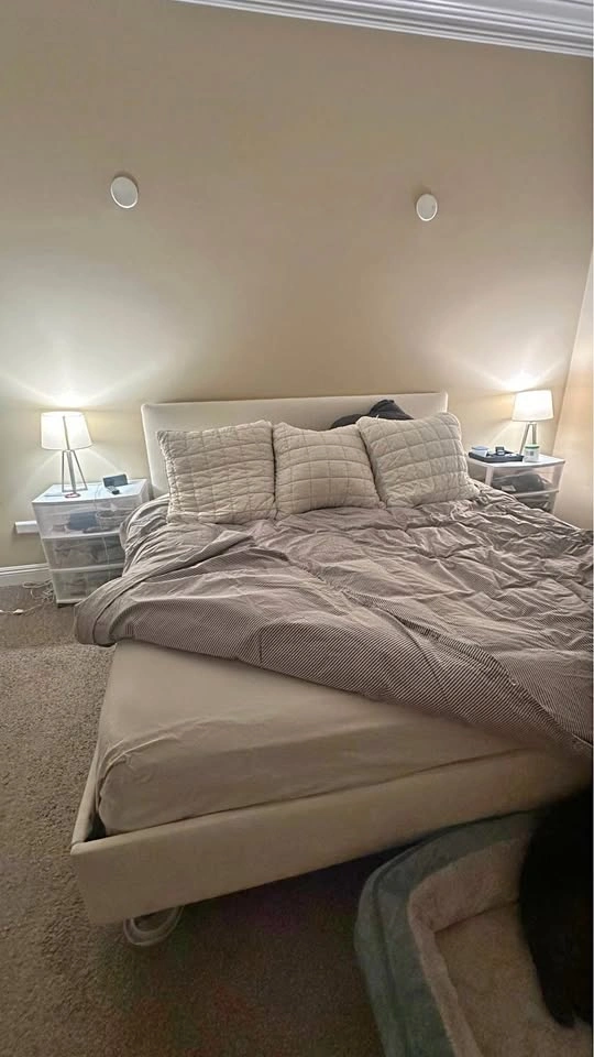 King Bed Frame with Upholstered Headboard