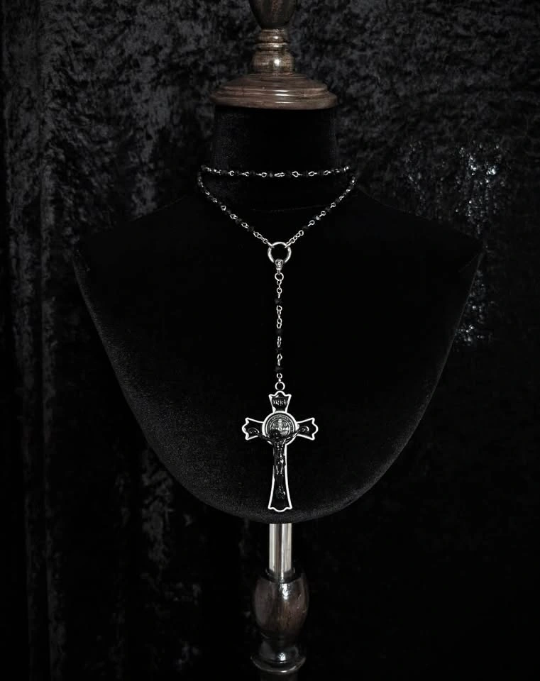 Crucifix Black Rosary Long Necklace, Victorian-Inspired Gothic J - photo 2