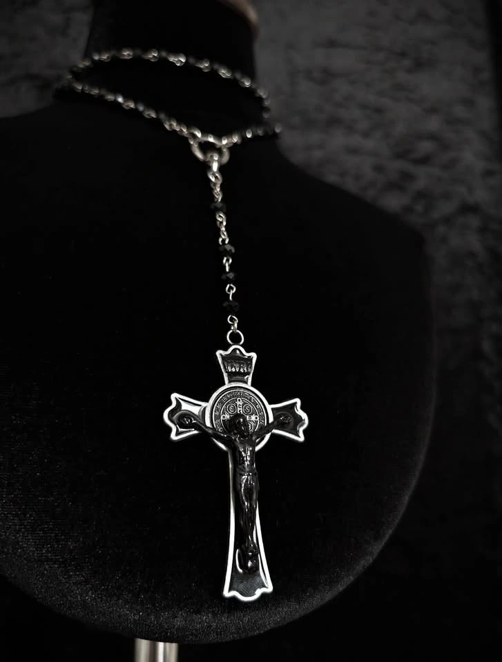 Crucifix Black Rosary Long Necklace, Victorian-Inspired Gothic J - photo 3