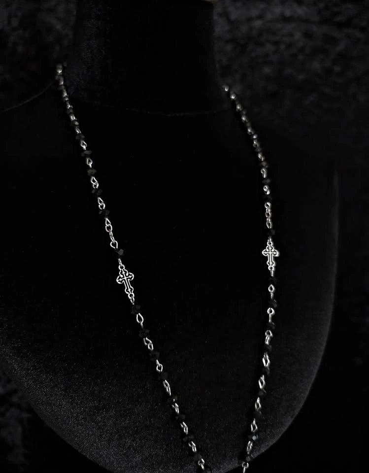 Crucifix Black Rosary Long Necklace, Victorian-Inspired Gothic J - photo 5