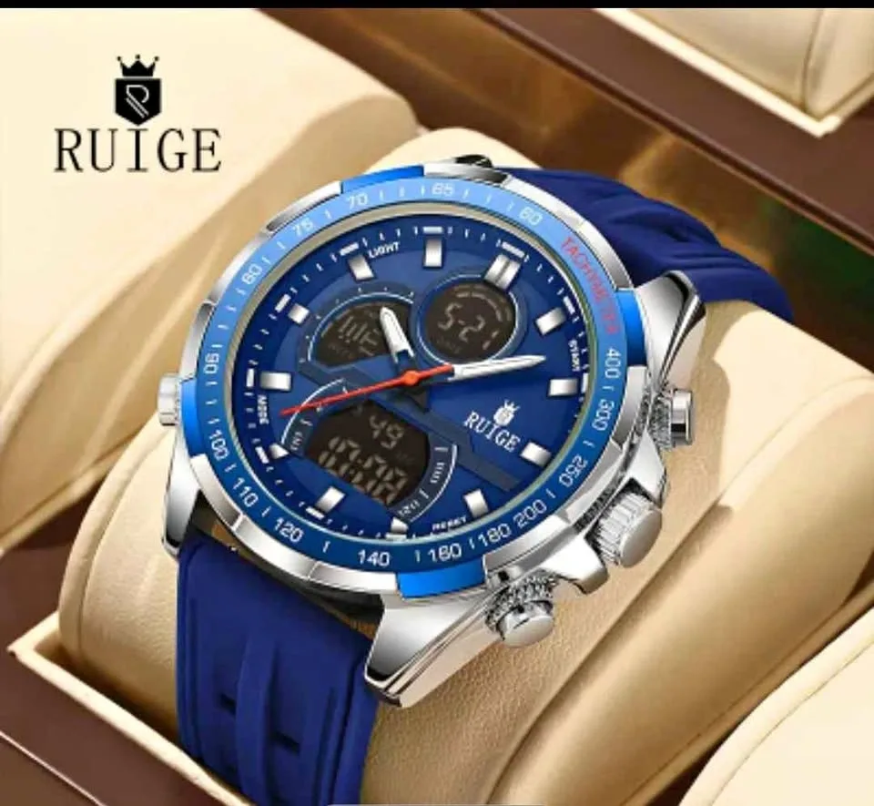 Ruige Luxury Digital Analog Sports Watch - Luminous Display, Sil