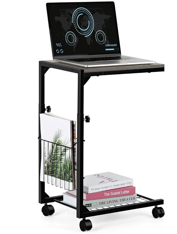 Adjustable C-Shaped Side Table with Basket and Wheels (BNIB)