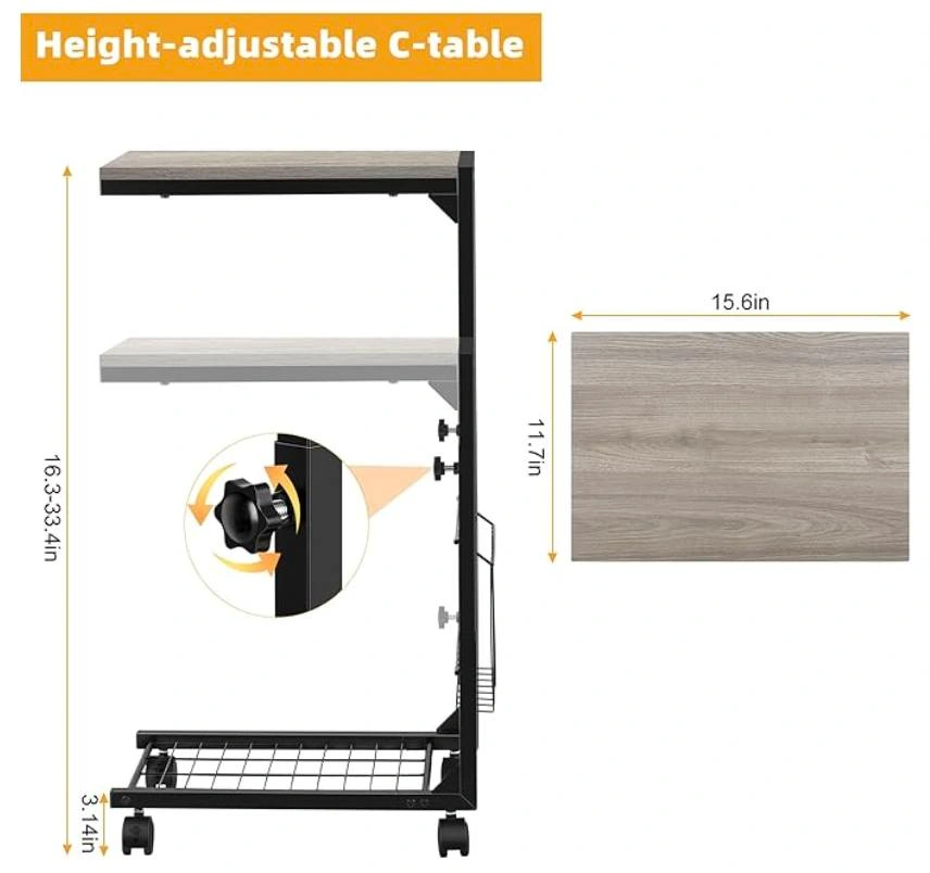 Adjustable C-Shaped Side Table with Basket and Wheels (BNIB) - photo 2