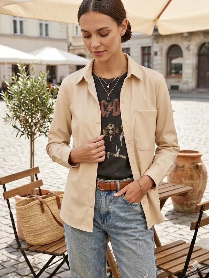 A New Day Cream Faux Leather Shirt / Shacket - Women's Medium