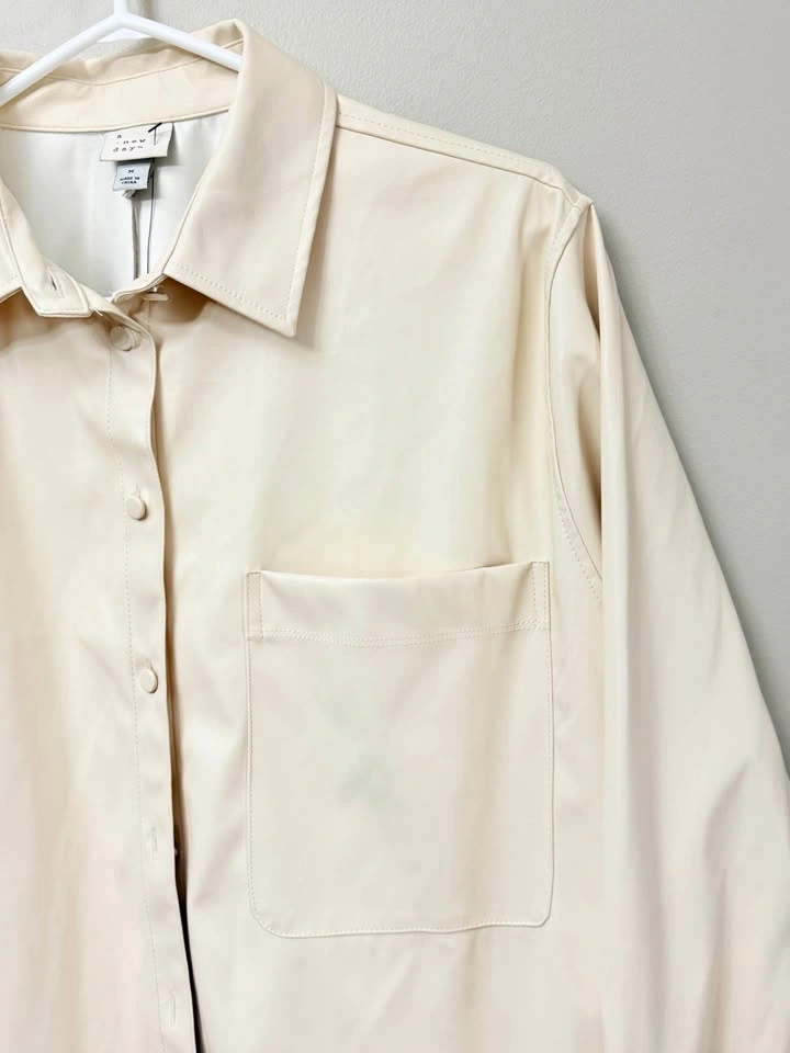 A New Day Cream Faux Leather Shirt / Shacket - Women's Medium - photo 2