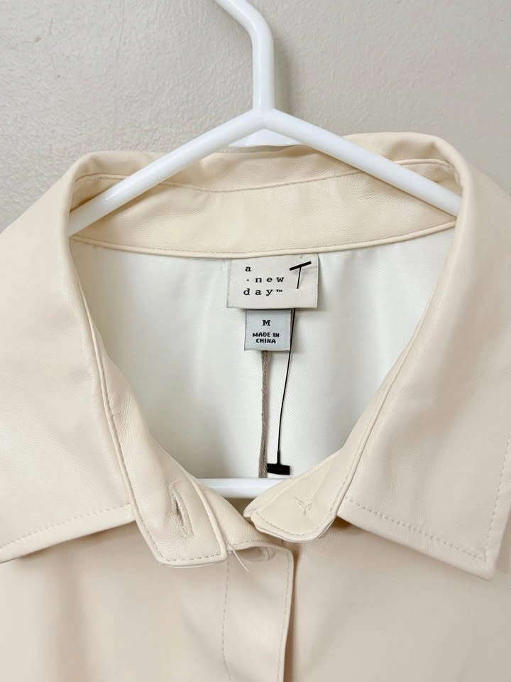 A New Day Cream Faux Leather Shirt / Shacket - Women's Medium - photo 3