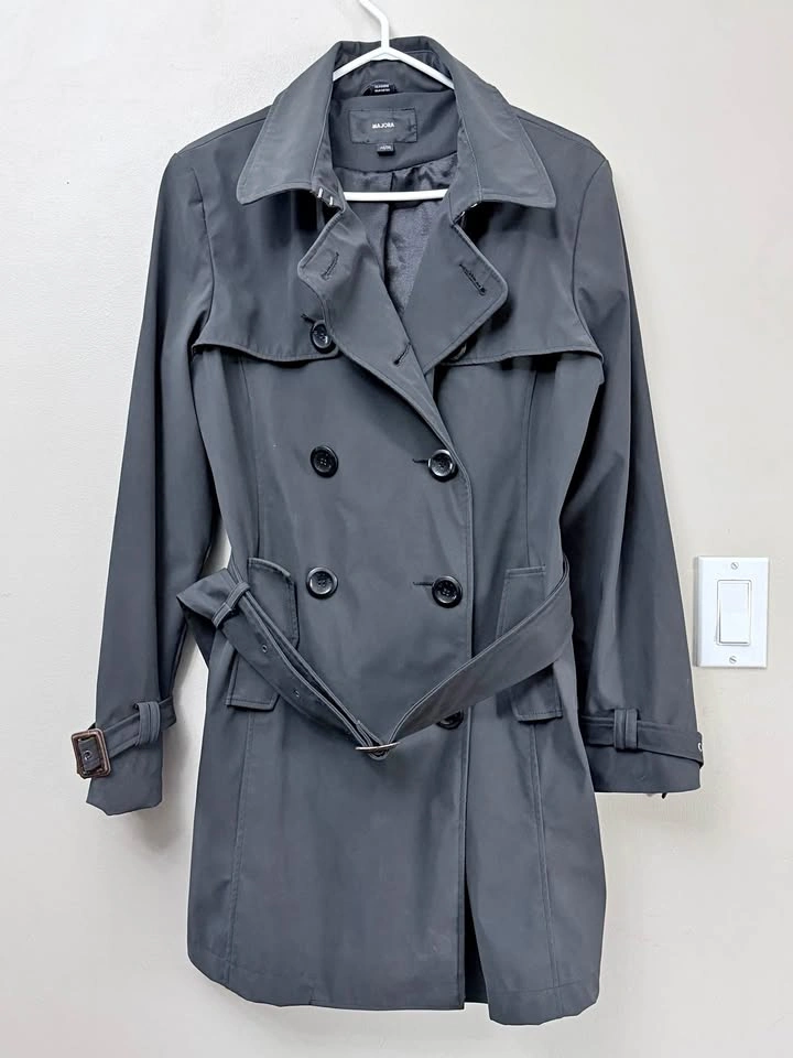 Woman Majora Double-Breasted Trench Coat Dark Grey Size M