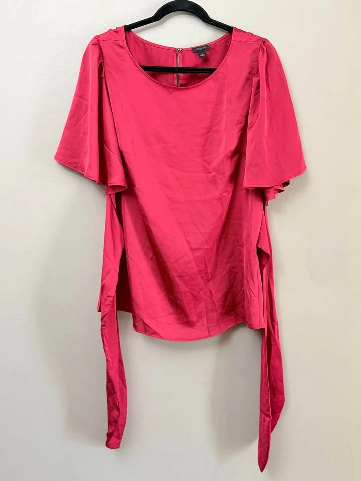 Ann Taylor Factory Fuchsia Pink Flutter Sleeve Tie Back Blouse - - photo 2