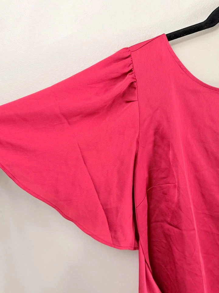 Ann Taylor Factory Fuchsia Pink Flutter Sleeve Tie Back Blouse - - photo 4