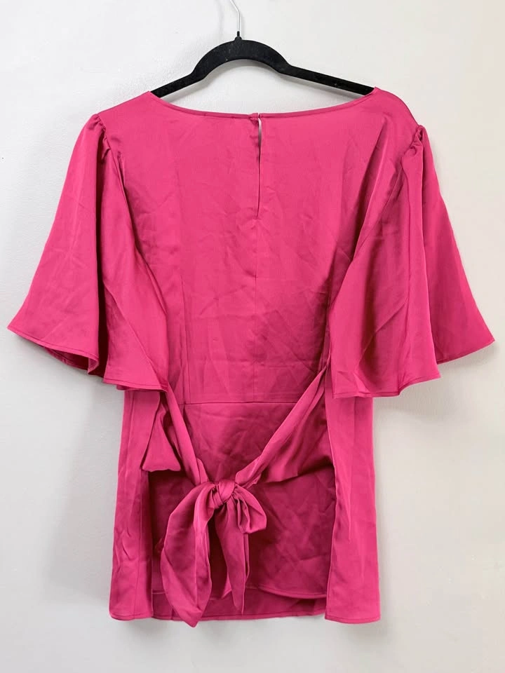 Ann Taylor Factory Fuchsia Pink Flutter Sleeve Tie Back Blouse - - photo 5