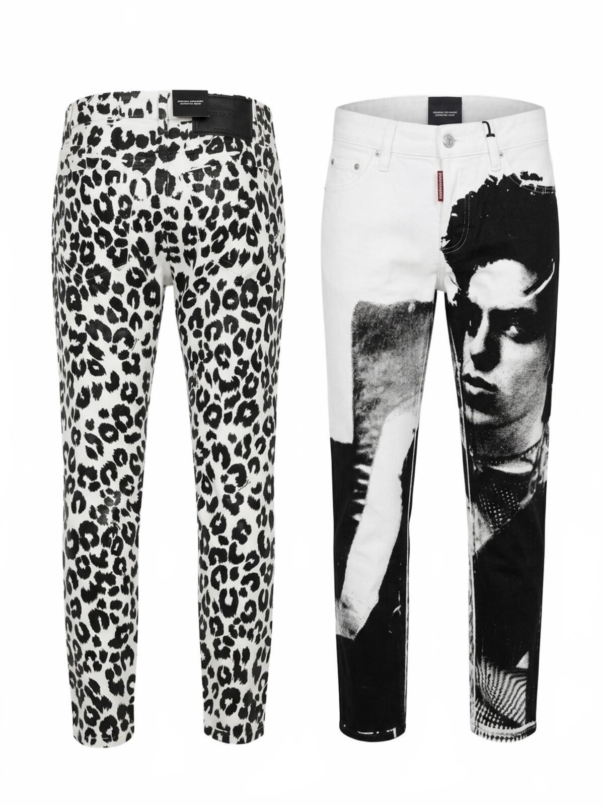 Dsquared2 Runway Straight Cropped Jean White Leopard Print IT 38