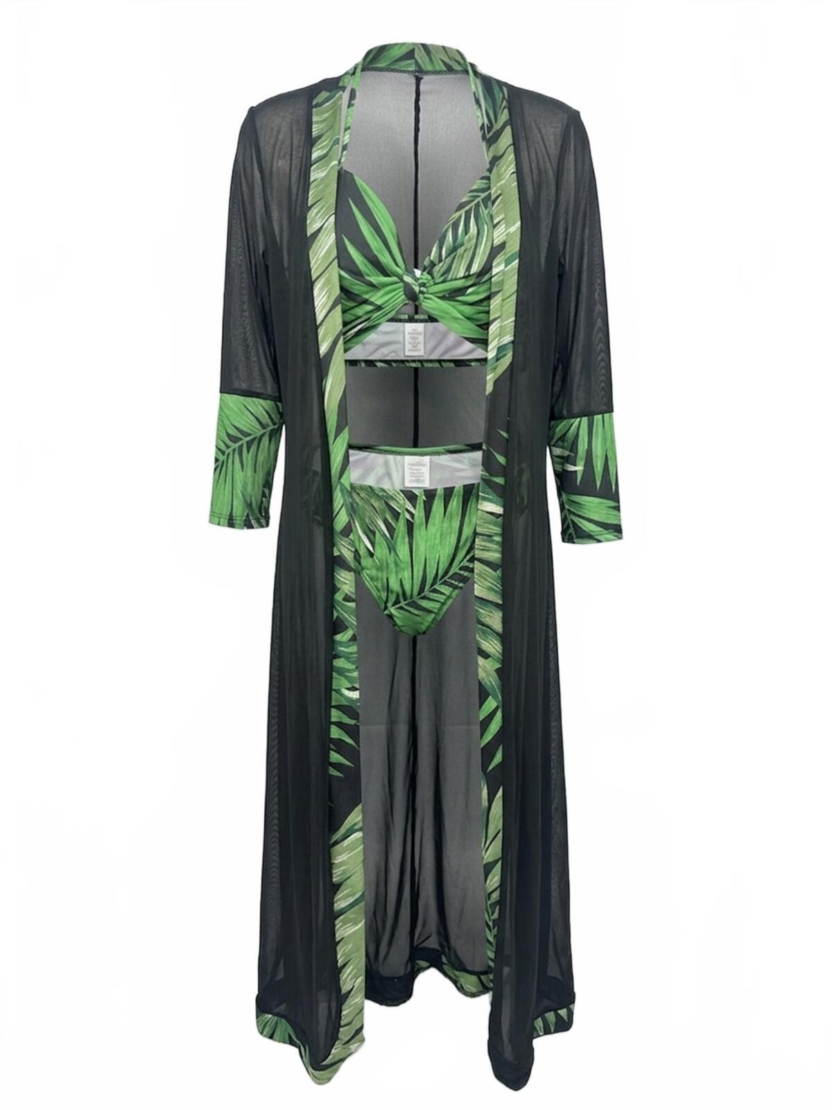 Fashion Nova 2pc Tropical Swimsuit & Mesh Robe Set L NWOT