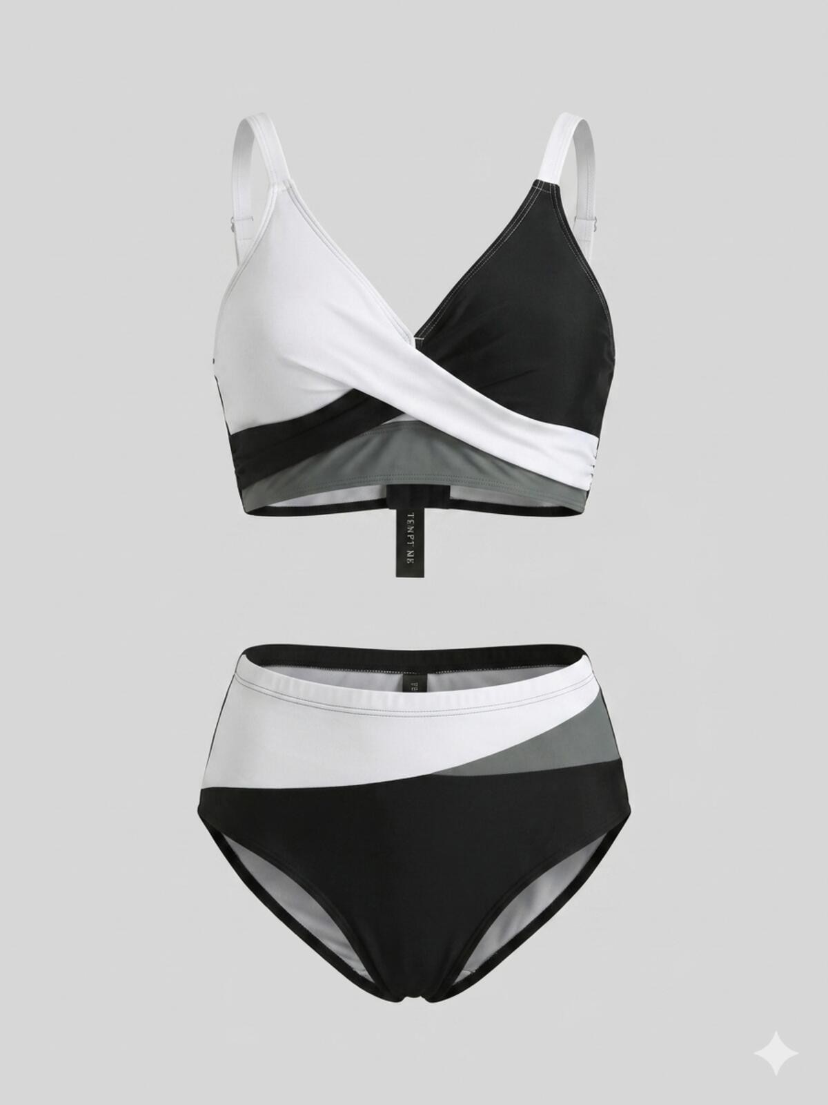 Tempt Me Plus Size Colorblock Bikini Set Black White Gray 14W XL