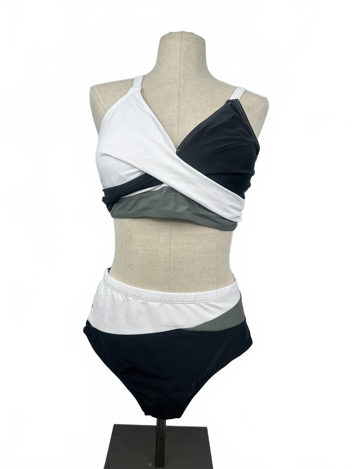 Tempt Me Plus Size Colorblock Bikini Set Black White Gray 14W XL - photo 2