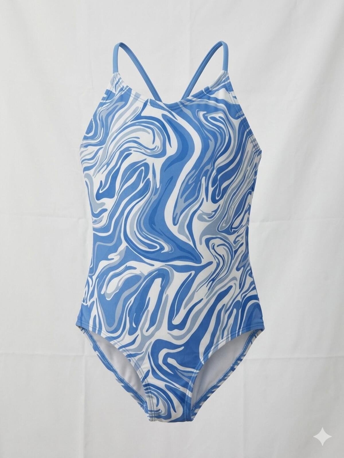 Kanu Surf Girls Blue White Marble Swirl One Piece Swimsuit Size