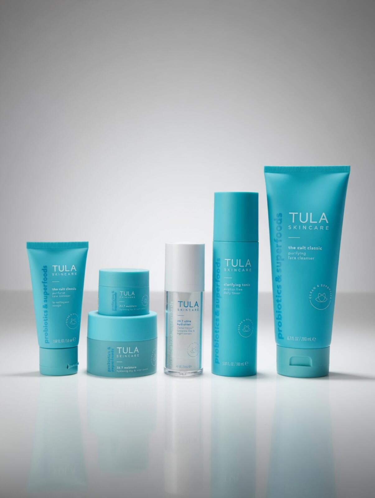 NIB TULA Skincare Routine Set - Cleanser, Cream, Serum, Toner