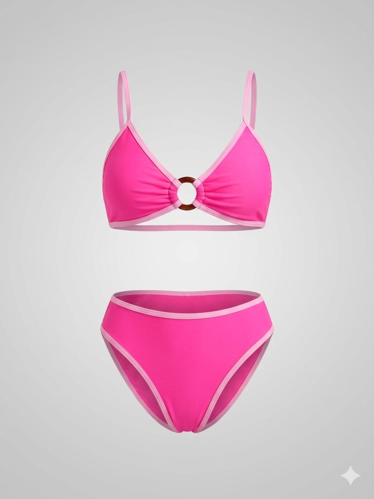 Hot Pink Bikini Set High Waisted Ring Front Adjustable Straps M