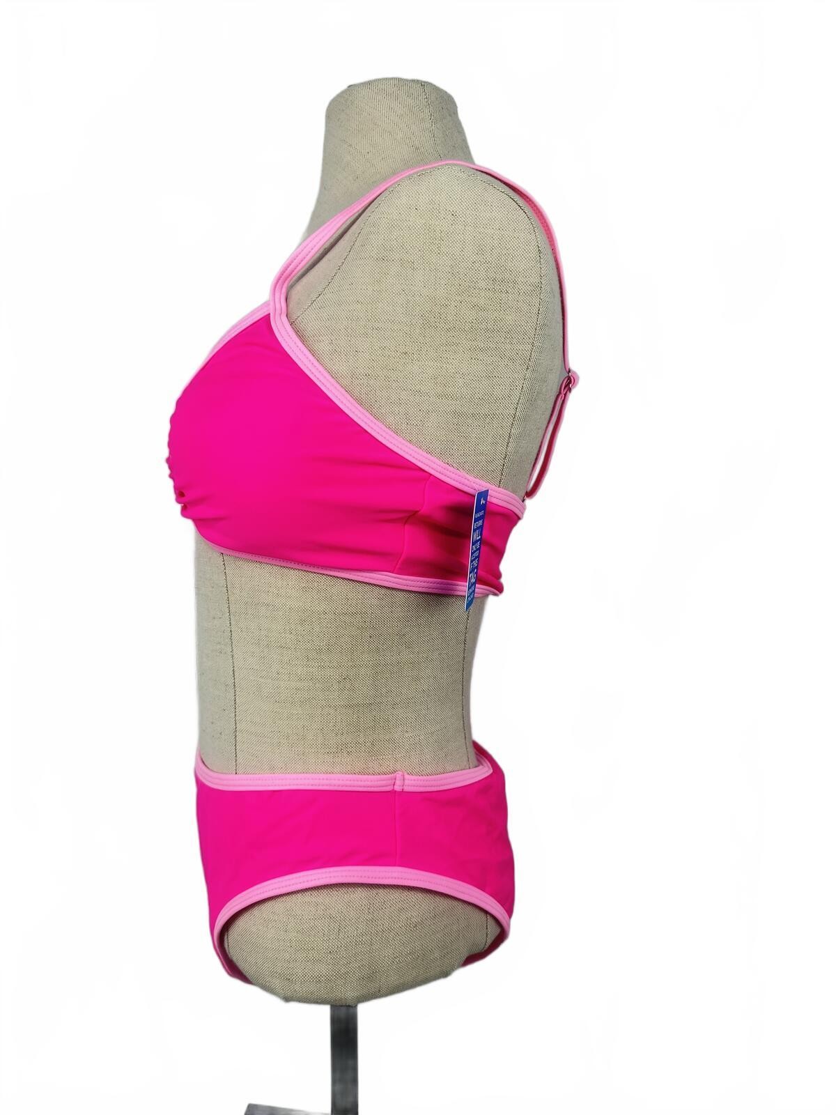 Hot Pink Bikini Set High Waisted Ring Front Adjustable Straps M - photo 3