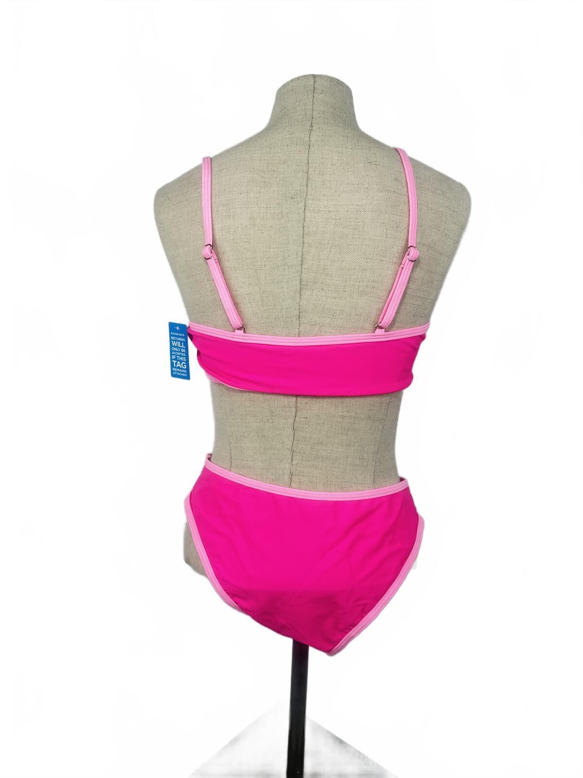 Hot Pink Bikini Set High Waisted Ring Front Adjustable Straps M - photo 4