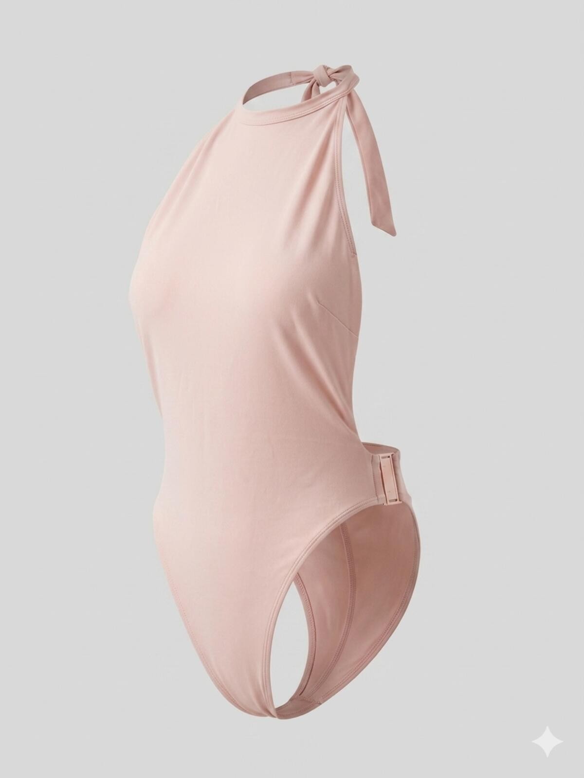 Fashion Nova Nude Halter Bodysuit High Neck Open Back Buckle NWO