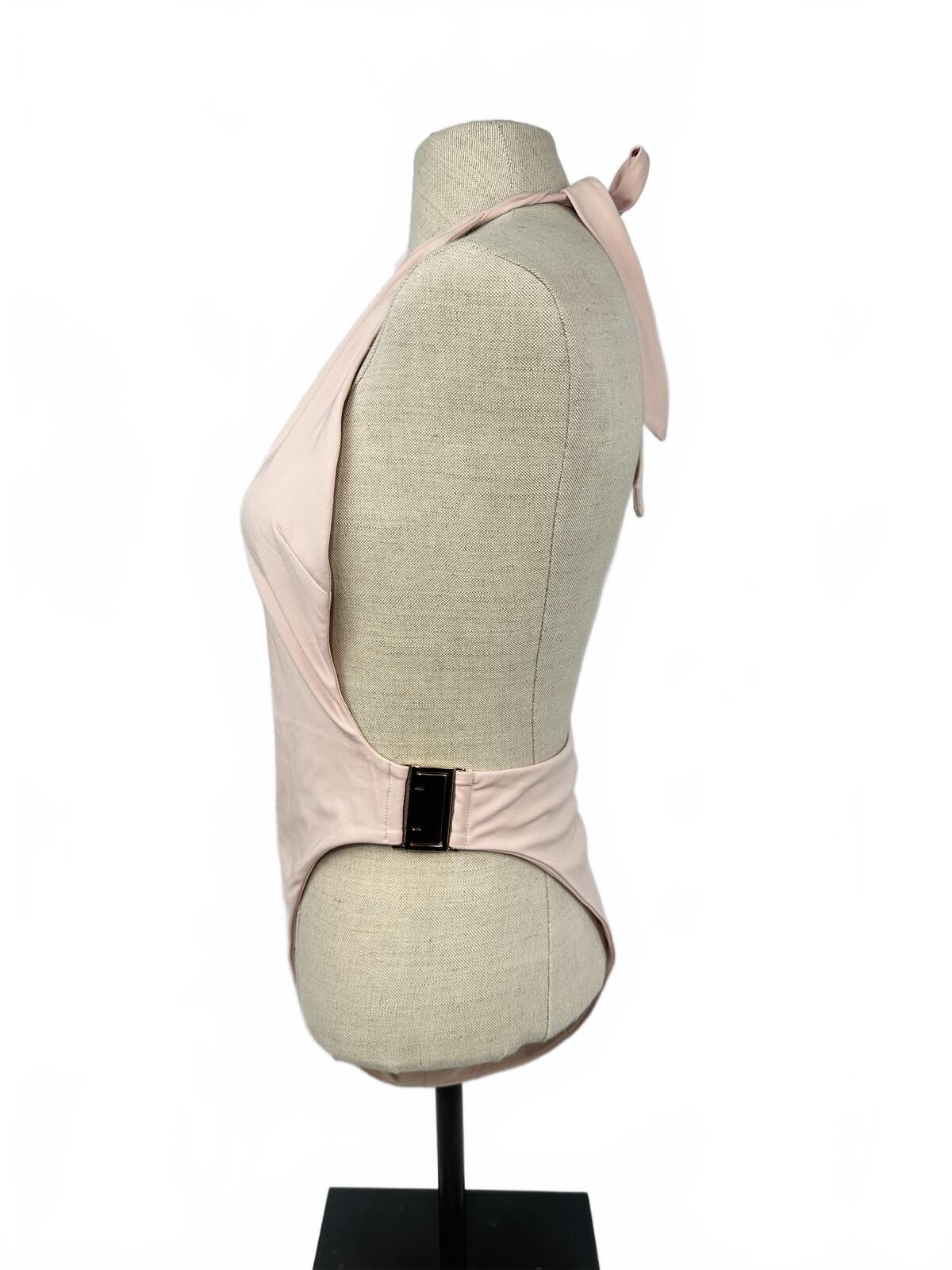 Fashion Nova Nude Halter Bodysuit High Neck Open Back Buckle NWO - photo 4