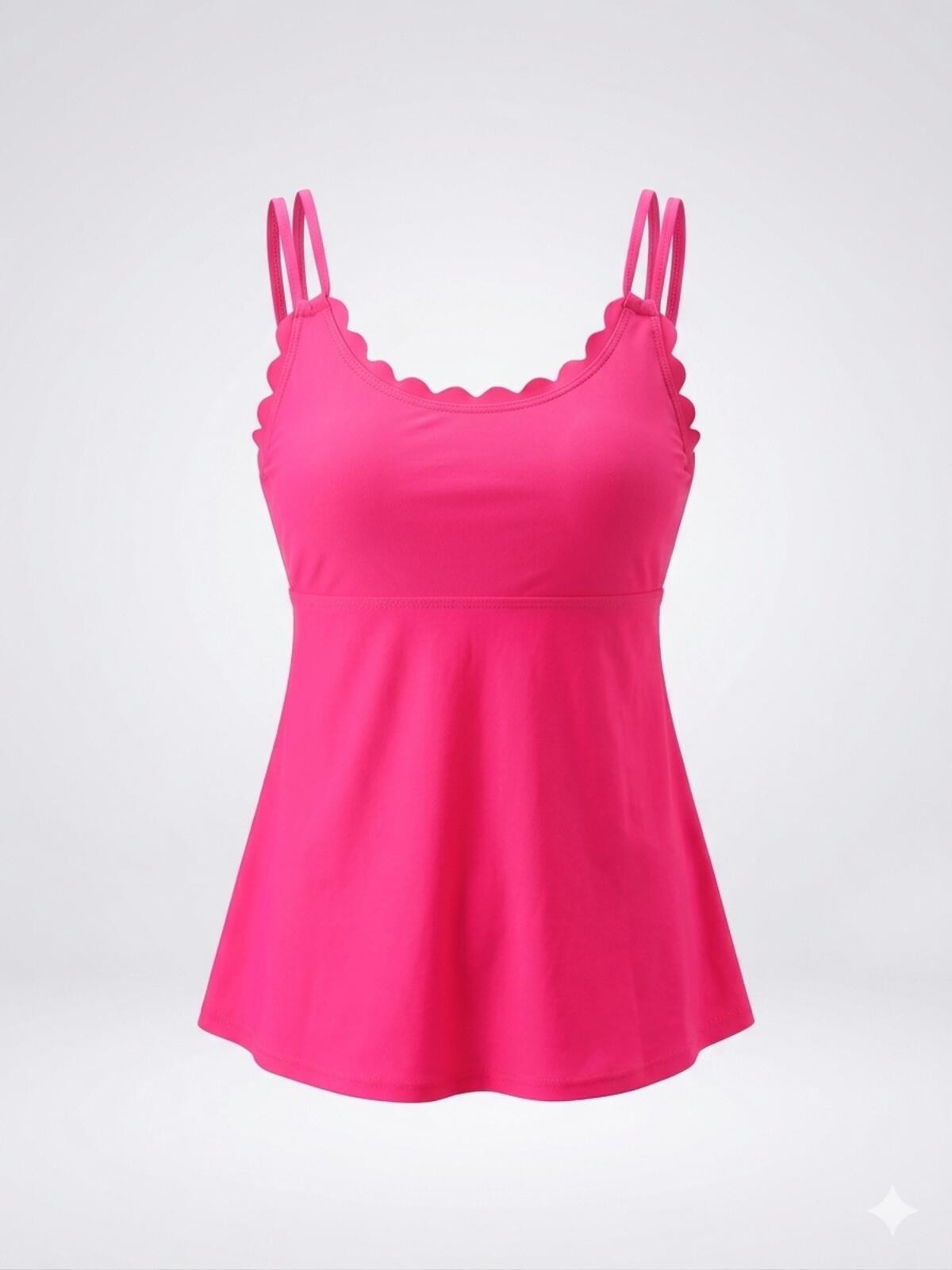 Hot Pink Tankini Swimsuit Set High Waisted Ruched Bottom L NWOT