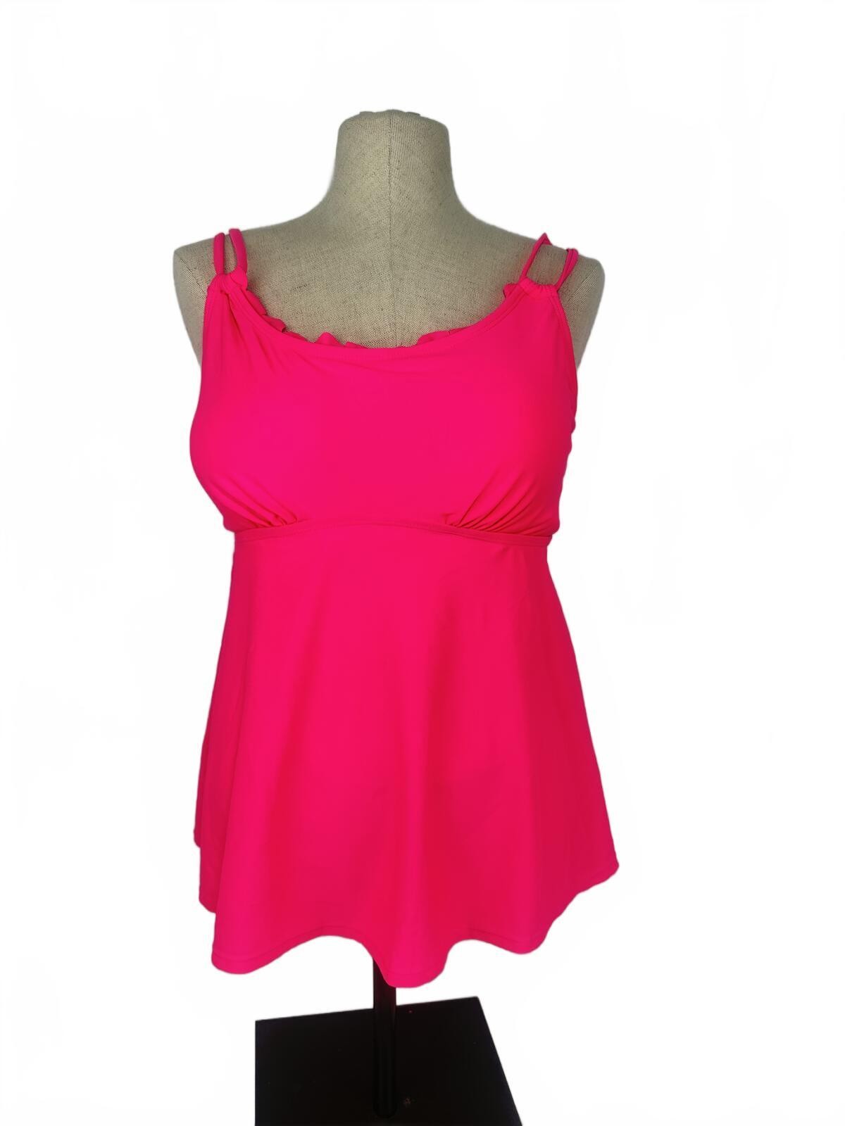 Hot Pink Tankini Swimsuit Set High Waisted Ruched Bottom L NWOT - photo 3