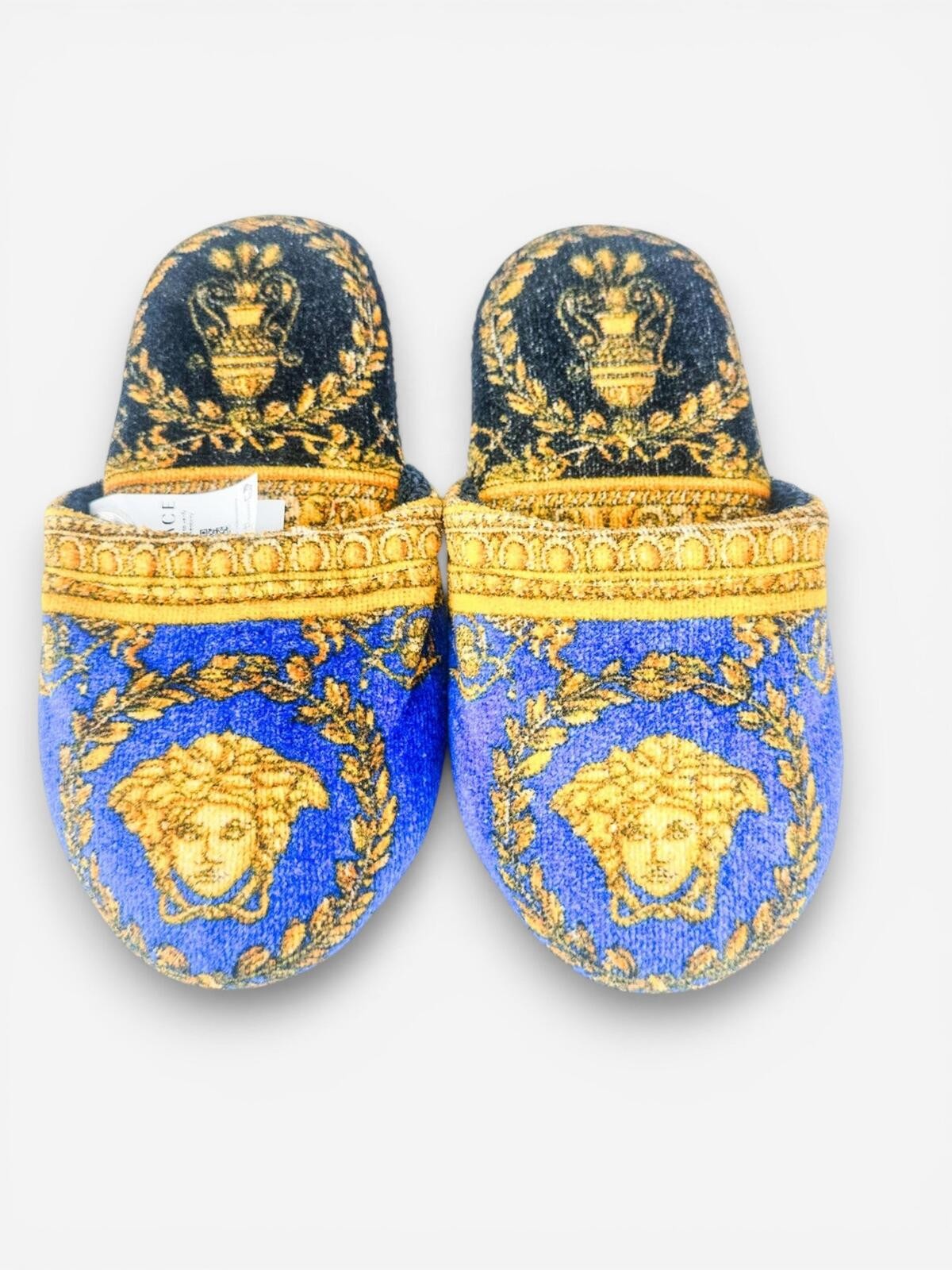Versace Home Medusa Baroque Cotton Slippers Blue Gold EU 37 US 7 - photo 2