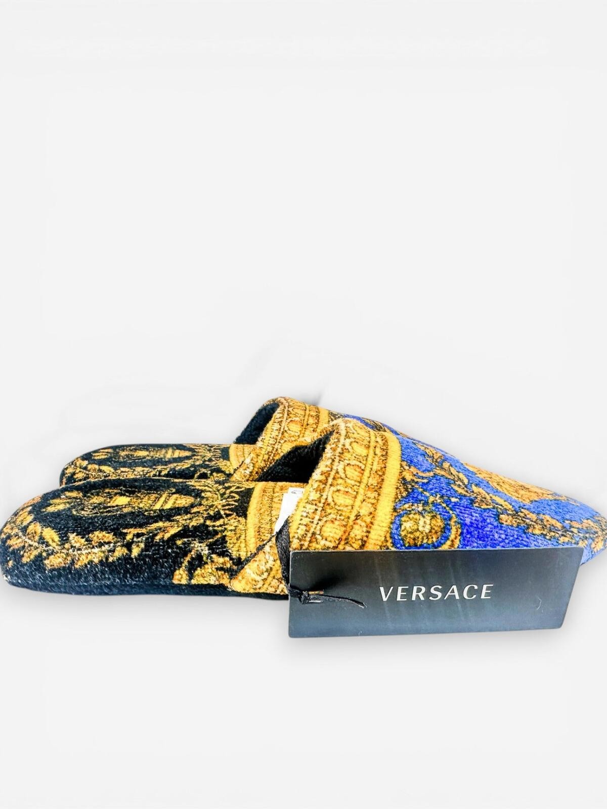 Versace Home Medusa Baroque Cotton Slippers Blue Gold EU 37 US 7 - photo 3