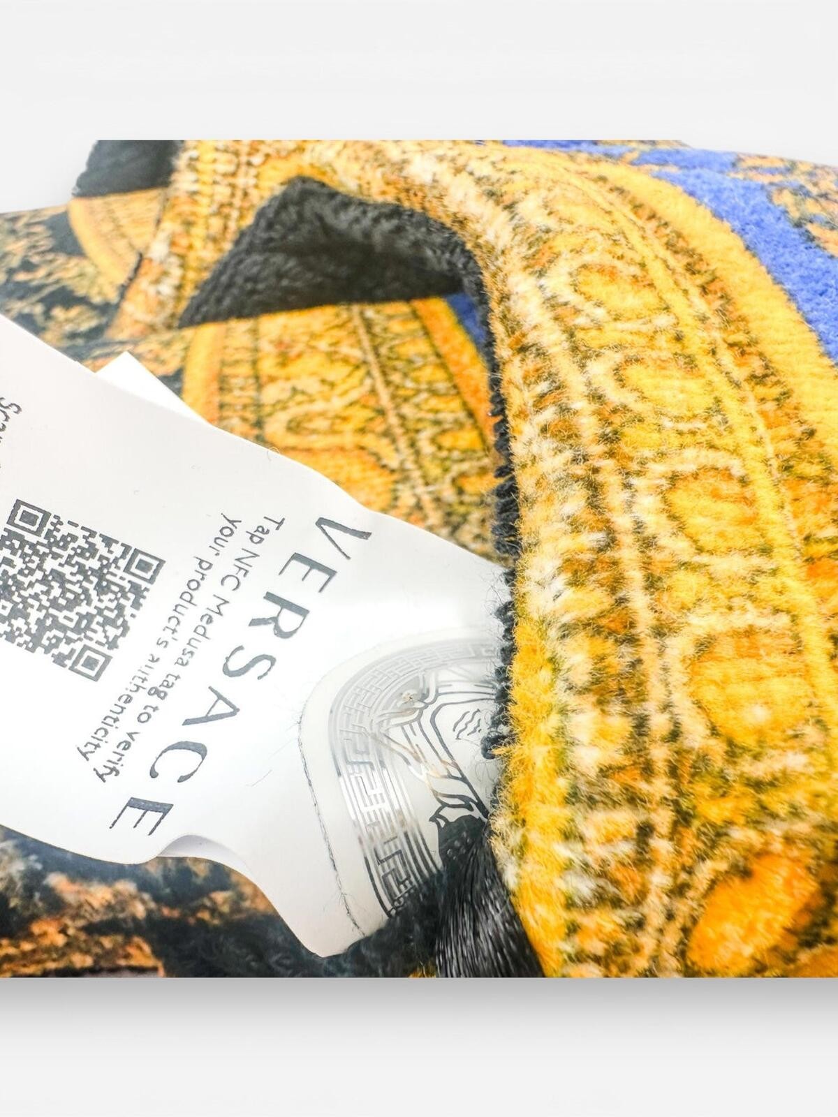 Versace Home Medusa Baroque Cotton Slippers Blue Gold EU 37 US 7 - photo 4