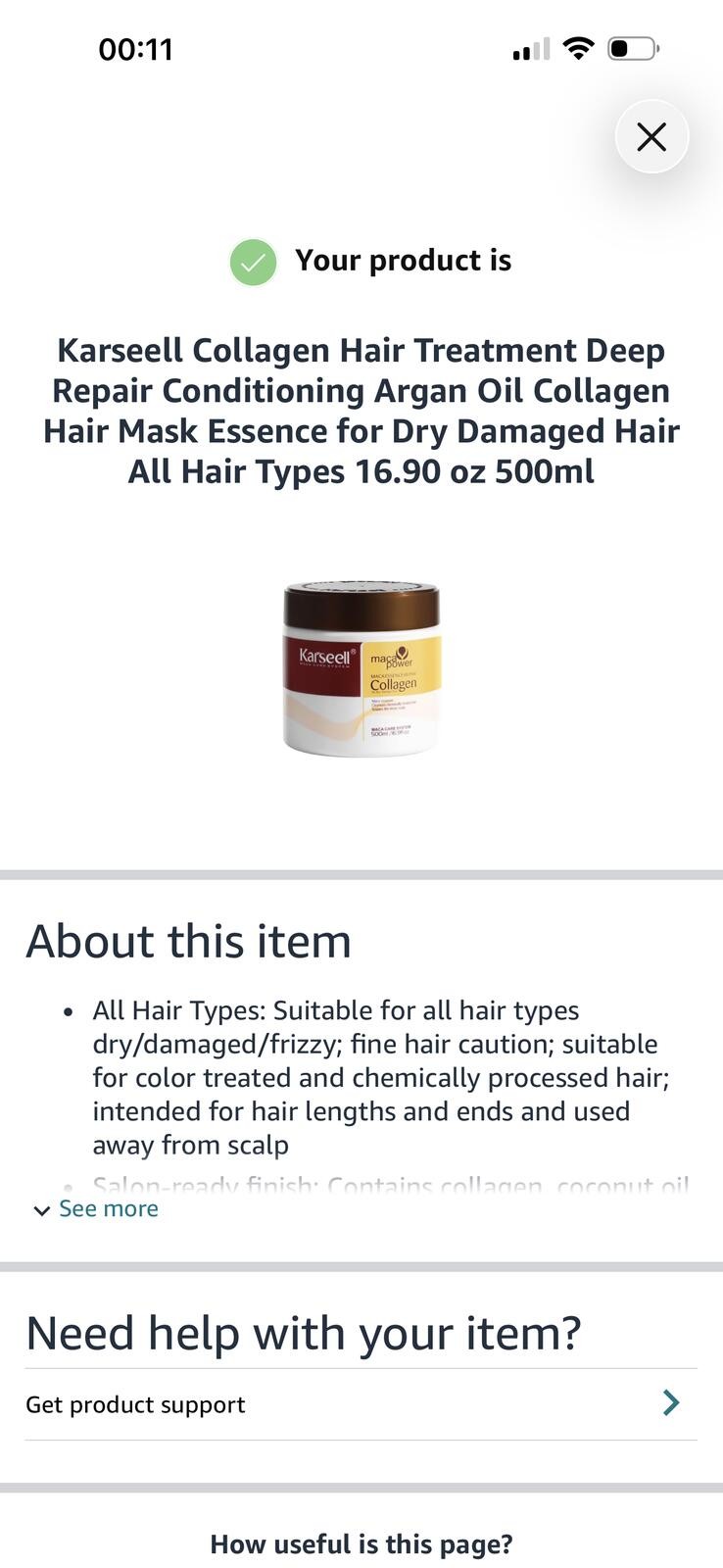 Karseell Collagen Hair Mask 500ml Repair Argan Oil - photo 2
