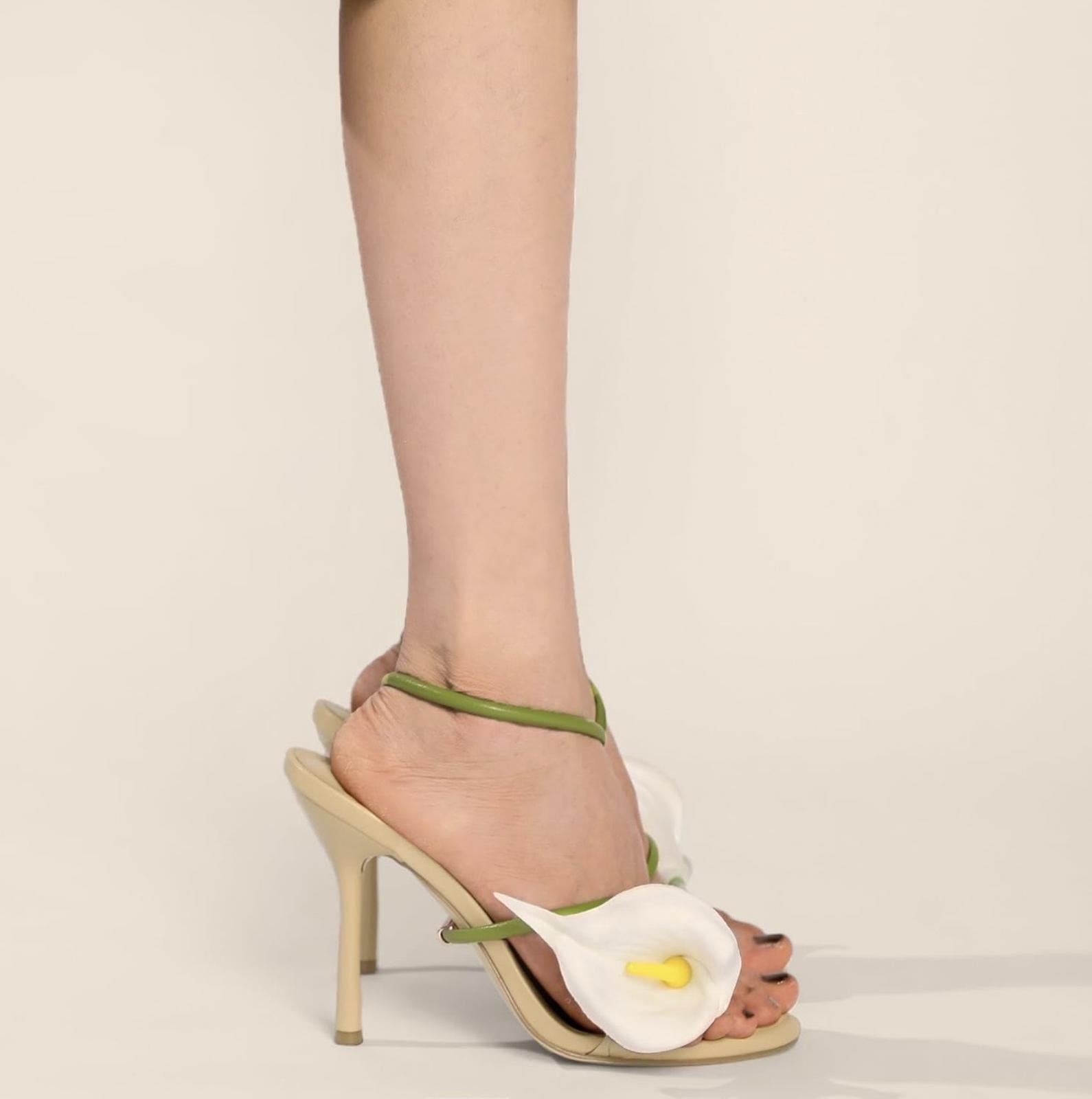 Cult Gaia Inspired Calla Lily Nude Stiletto Sandals Size 6 Green - photo 2