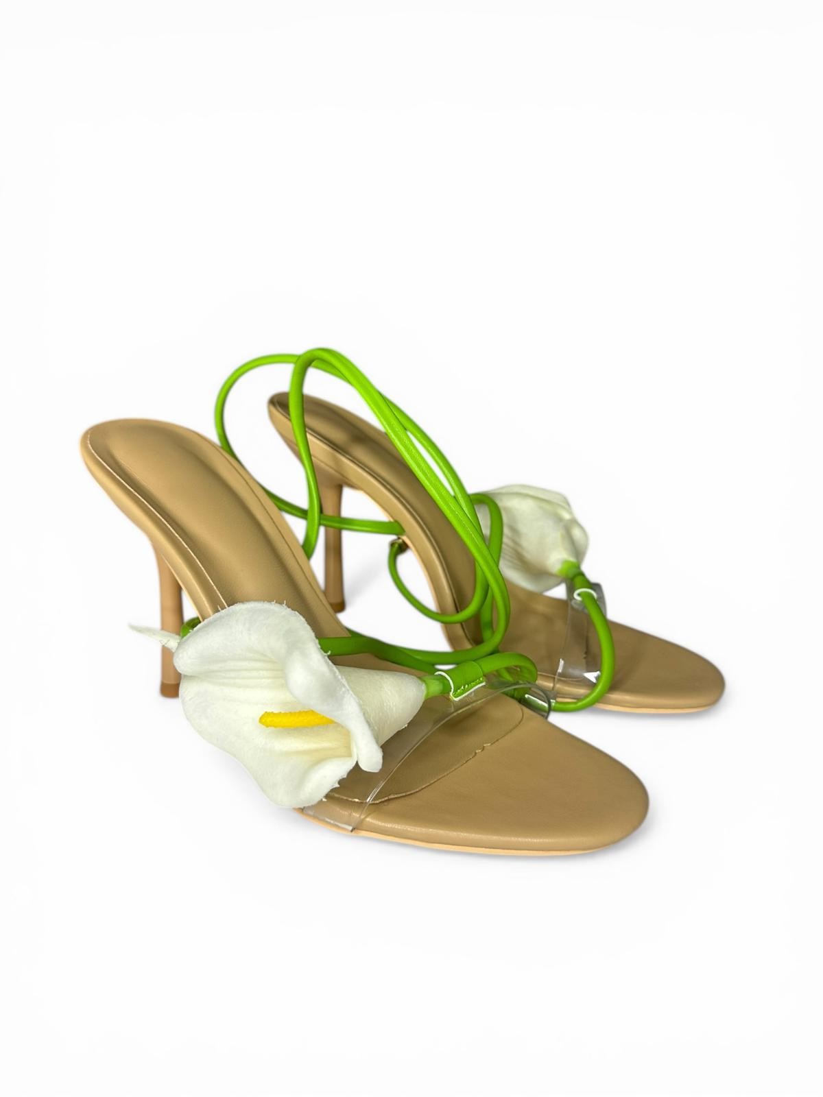 Cult Gaia Inspired Calla Lily Nude Stiletto Sandals Size 6 Green - photo 4