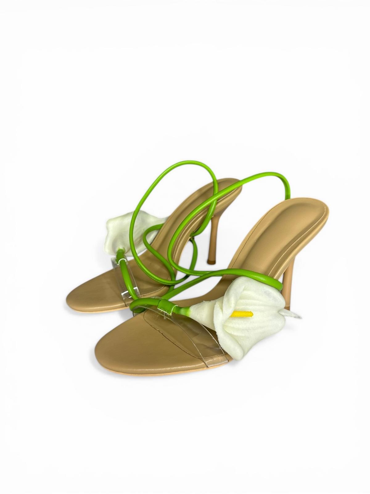 Cult Gaia Inspired Calla Lily Nude Stiletto Sandals Size 6 Green - photo 5